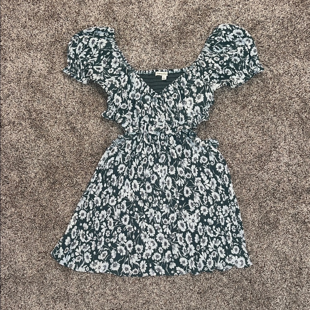 Women’s Charmed Hearts Floral Fall Green and White Dress with Side Cutouts